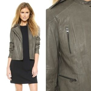 VINCE Quilted Sleeve Leather Moto Jacket